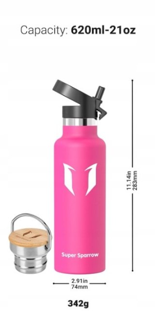 BIDON TERMICZNY BUTELKA NA WODĘ TERMOS SUPER SPARROW 620ML