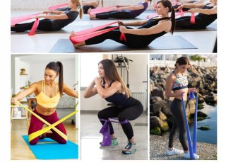 GUMY TAŚMY OPOROWE DO ĆWICZEŃ FITNESS 4 SZTUKI 1,8M + ETUI COFOF