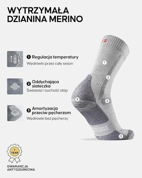 SKARPETY TREKKINGOWE DANISH ENDURANCE WEŁNA MERINO 3 PARY 35-38