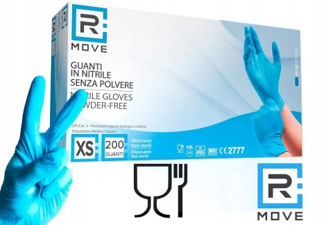 RĘKAWICE NITRYLOWE BEZPUDROWE 200 SZTUK RMOVE R. M
