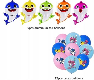 ZESTAW BALONÓW URODZINOWYCH 5x BALON FOLIOWY REKIN +12