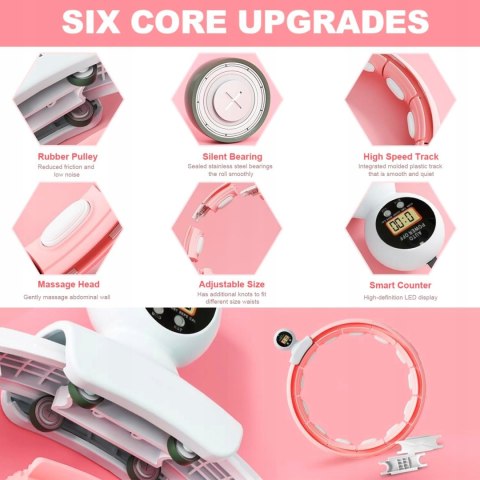 HULAHOP HULA HOP SKŁADANE Z OBCIĄŻENIEM ODCHUDZAJĄCE LICZNIK RÓŻOWE