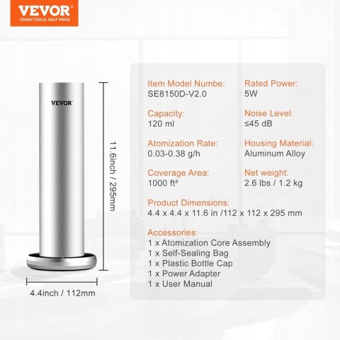 INTELIGENTNY DOMOWY DYFUZOR ZAPACHOWY VEVOR 120ML BLUETOOTH