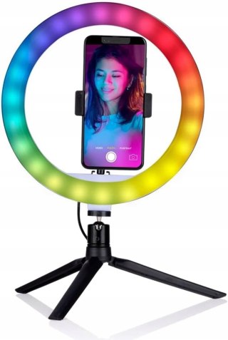 LAMPA PIERŚCIENIOWA LED SELFIE RING RGB GRUNDIG 150 LED + MINI STATYW