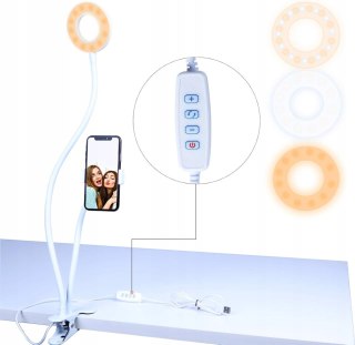 LAMPA PIERŚCIENIOWA RING SELFIE BIURKOWA Z KLIPSEM AGM BIAŁA 3,5"