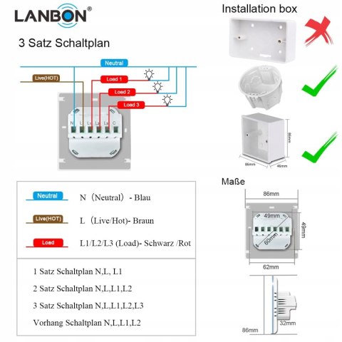 WŁĄCZNIK ŚWIATŁA Z EKRANEM LCD SMART LIGHT SWITCH 4W1 WI-FI LANBON