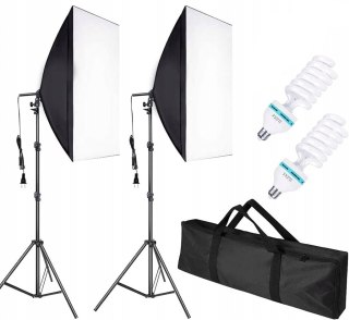 2x SOFTBOX ZESTAW STUDYJNY OŚWIETLENIOWY 50x70CM + STATYWY ŻARÓWKI AOKEOU