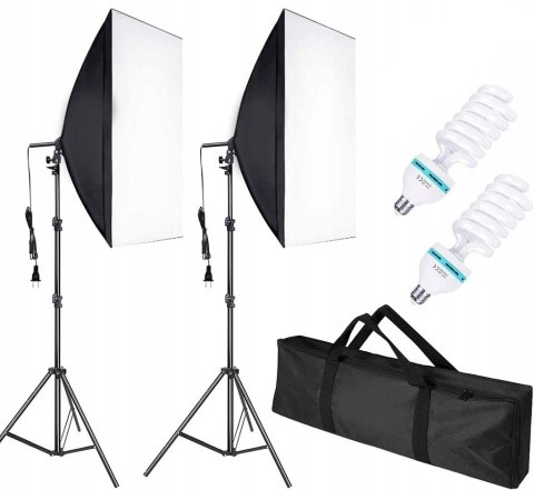 2x SOFTBOX ZESTAW STUDYJNY OŚWIETLENIOWY 50x70CM + STATYWY ŻARÓWKI AOKEOU
