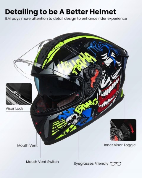 KASK MOTOCYKLOWY ILM ILM-Z501 L 59-60CM SURPRISE YELLOW + PINLOCK
