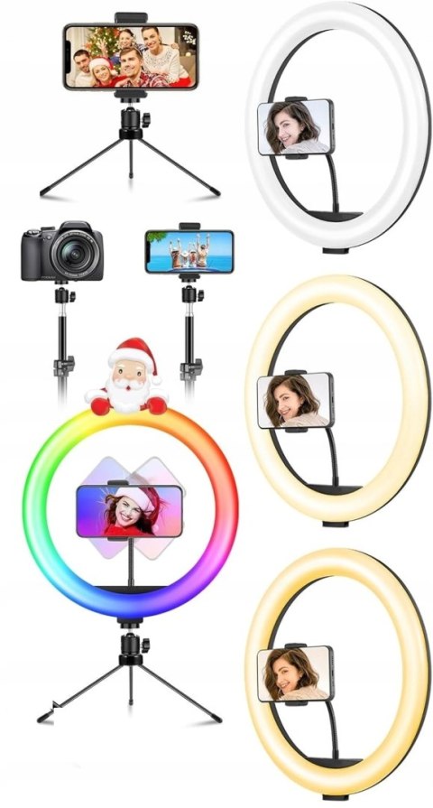 LAMPA PIERŚCIENIOWA LED RGB MAKIJAŻ USB 12'' + MINI STATYW