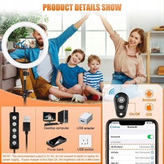 LAMPA PIERŚCIENIOWA LED RGB MAKIJAŻ USB 12'' + MINI STATYW