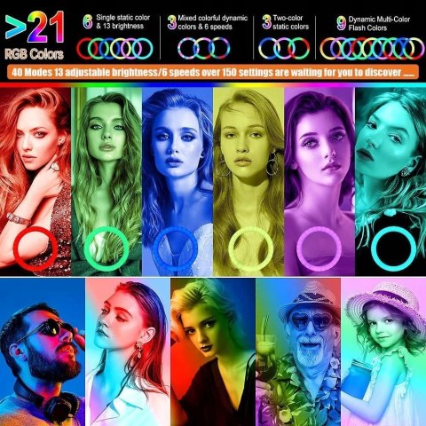 LAMPA PIERŚCIENIOWA LED RGB MAKIJAŻ USB 12'' + MINI STATYW