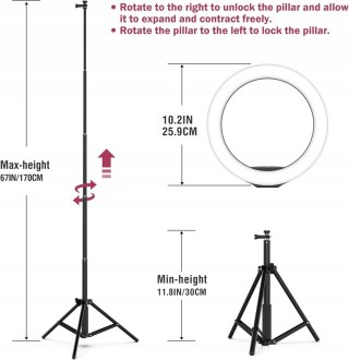 LAMPA PIERŚCIENIOWA RING USB 10" STATYW MONOPOD UCHWYT NA TELEFON PILOT