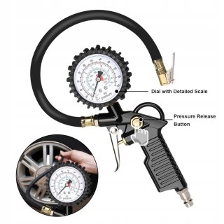 PISTOLET DO POMPOWANIA KÓŁ Z MANOMETREM 220PSI 16 BAR
