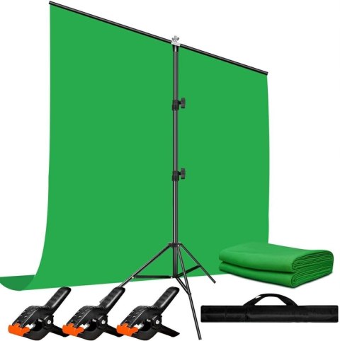 STATYW DO ZAWIESZANIA TŁA TEŁ BELKA LITERA T 150x200CM + ZIELONE TŁO 2x2M