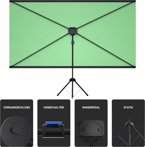 TŁO FOTOGRAFICZNE ZIELONY EKRAN PROJEKCYJNY NA STATYWIE GREEN SCREEN 70"
