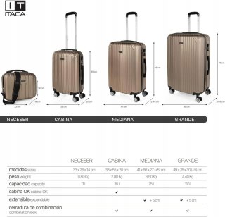 WALIZKA PODRÓŻNA ŚREDNIA TWARDA ABS ITACA CHAMPAGNE 66CM