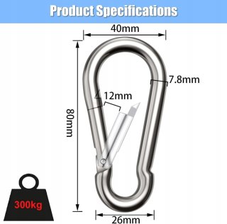 8x KARABIŃCZYK SURVIVAL TAKTYCZNY MAX 300KG 80MM STALOWY 8 SZTUK