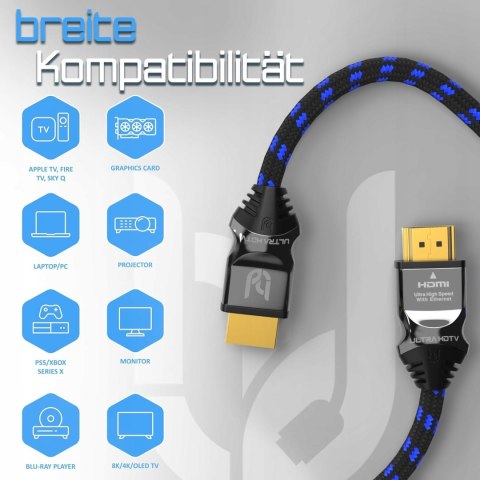 KABEL PRZEJŚCIÓWKA HDMI 2.1 ULTRA HDTV HDMI 2.1 OPLOT 1M 48Gb/s