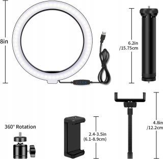 LAMPA PIERŚCIENIOWA FOTOGRAFICZNA DO APARATU TELEFONU KAMERY USB 8''