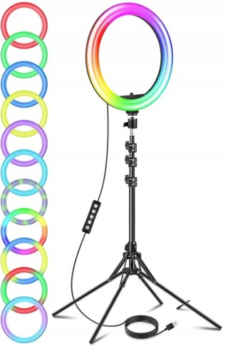 LAMPA PIERŚCIENIOWA FOTOGRAFICZNA LED RING RGB 12'' + STATYW