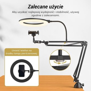 LAMPA PIERŚCIENIOWA LED NA BIURKO RING SELFIE MAKIJAŻ + UCHWYT BIURKOWY