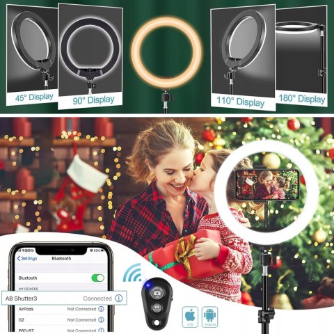 LAMPA PIERŚCIENIOWA LED RING RGB 10'' + STATYW UCHWYT NA TELEFON PILOT