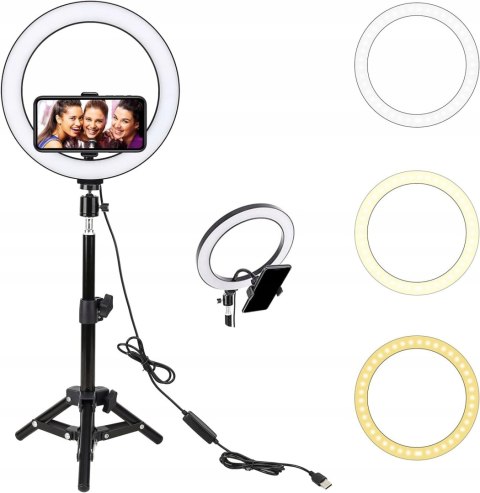 LAMPA PIERŚCIENIOWA MAKIJAŻ RING USB 10'' + STATYW UCHWYT NA TELEFON