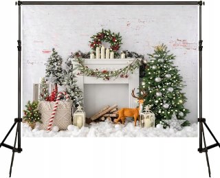TŁO FOTOGRAFICZNE MATERIAŁOWE ŚWIĘTA BOŻEGO NARODZENIA KOMINEK 300x200CM