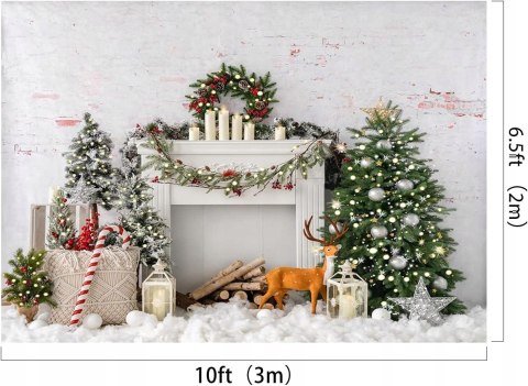 TŁO FOTOGRAFICZNE MATERIAŁOWE ŚWIĘTA BOŻEGO NARODZENIA KOMINEK 300x200CM