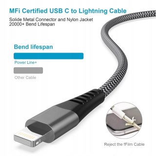 2x PRZEWÓD KABEL USB-C NA LIGHTNING iPHONE iPAD APPLE 1M 2M 2 SZTUKI