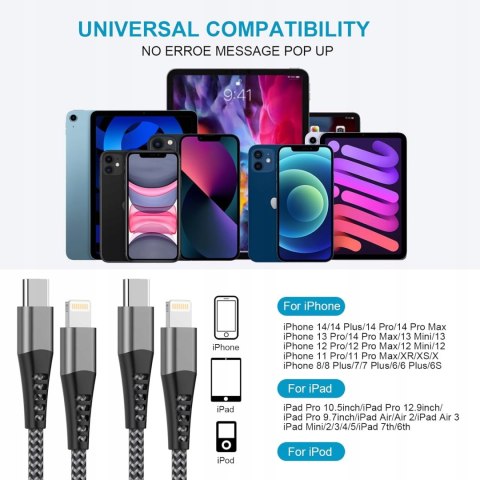 2x PRZEWÓD KABEL USB-C NA LIGHTNING iPHONE iPAD APPLE 1M 2M 2 SZTUKI