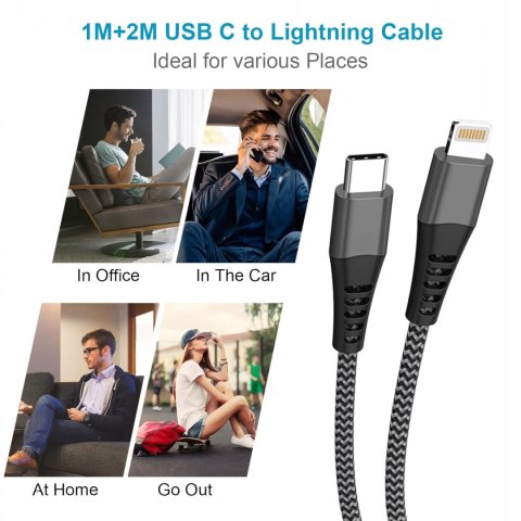 2x PRZEWÓD KABEL USB-C NA LIGHTNING iPHONE iPAD APPLE 1M 2M 2 SZTUKI