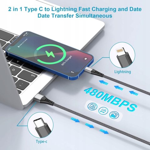 2x PRZEWÓD KABEL USB-C NA LIGHTNING iPHONE iPAD APPLE 1M 2M 2 SZTUKI