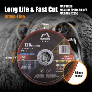 25x TARCZA TNĄCA MERRYLAND DO SZLIFIERKI KĄTOWEJ 125x1.0MM 25 SZTUK