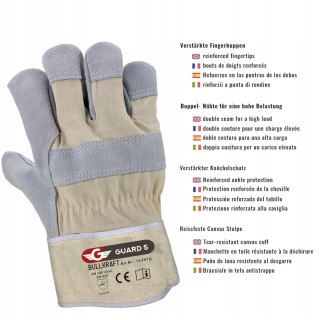 5x RĘKAWICE ROBOCZE SKÓRZANE BUDOWALNE OGRODOWE GUARD 5 R. 11