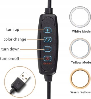 LAMPA PIERŚCIENIOWA MAKIJAŻ RING USB 10'' + STATYW UCHWYT NA TELEFON