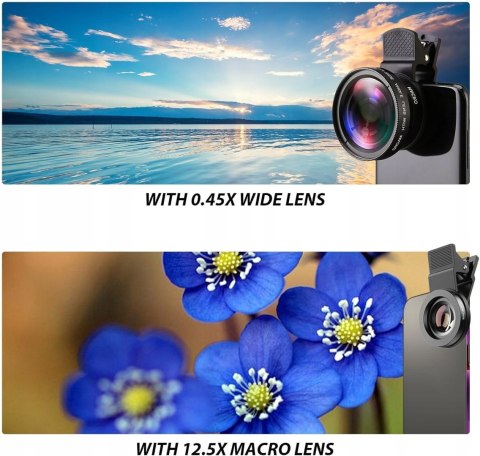 OBIEKTYWY DO TELEFONU 2W1 0.45x SZEROKOKĄTNY WIDE + 12.5x MAKRO