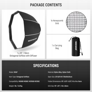 SOFTBOX MODYFIKATOR ŚWIATŁA DO LAMPY BŁYSKOWEJ NEEWER 50CM OCTAGONAL