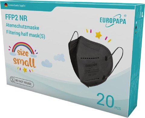 20x MASKA OCHRONNA STERYLNA FFP2 3-WARSTWOWA CZARNA EUROPAPA SMALL