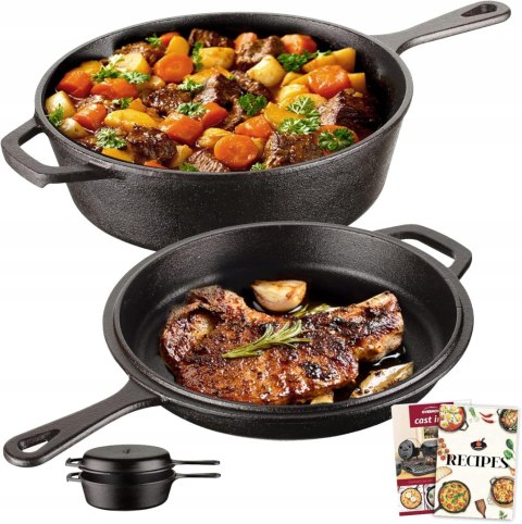 GARNEK TRADYCYJNY ŻELIWNY PATELNIA 2W1 OVERMONT 3L + 1,4L