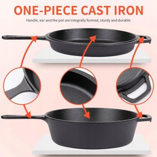 GARNEK TRADYCYJNY ŻELIWNY PATELNIA 2W1 OVERMONT 3L + 1,4L