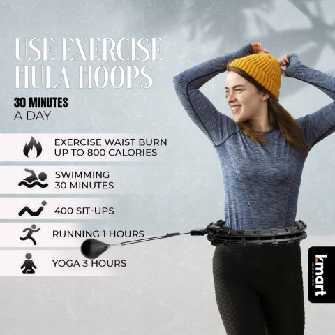 HULAHOP HULA HOP SKŁADANE Z OBCIĄŻENIEM ODCHUDZAJĄCE LICZNIK K-MART CZARNE