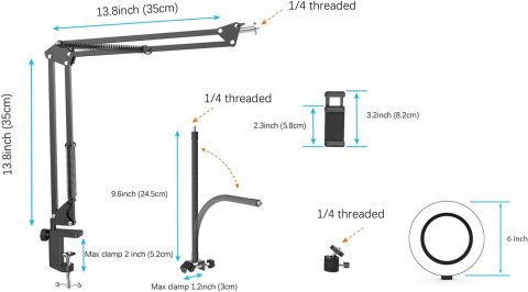 LAMPA PIERŚCIENIOWA LED NA BIURKO RING SELFIE MAKIJAŻ + UCHWYT BIURKOWY