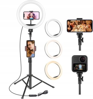 LAMPA PIERŚCIENIOWA MAKIJAŻ RING USB 10'' + STATYW UCHWYT NA TELEFON