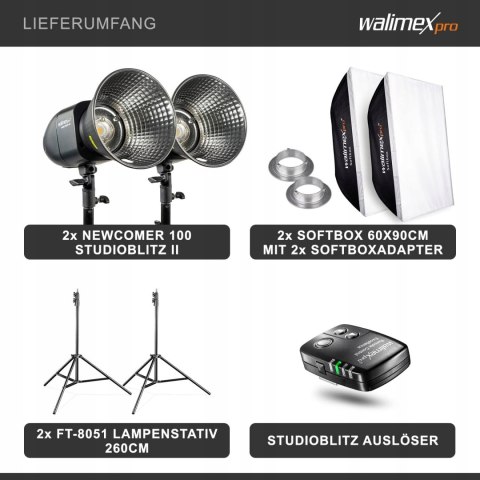 LAMPA STUDYJNA WALIMEX PRO NEWCOMER 100 + 2x SOFTBOX 2x STATYW WYZWALACZ