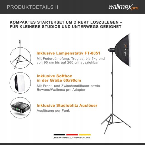 LAMPA STUDYJNA WALIMEX PRO NEWCOMER 100 + 2x SOFTBOX 2x STATYW WYZWALACZ