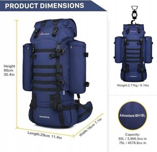 PLECAK TURYSTYCZNY TREKKINGOWY TAKTYCZNY MARDINGTOP 65L+10L NIEBIESKI