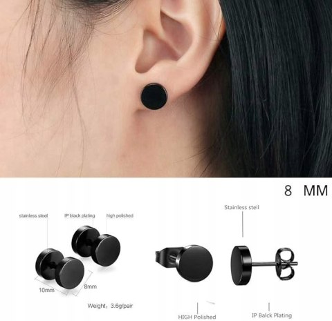 ZESTAW KOLCZYKÓW KOLCZYK FAKE PLUG STAL 8MM 10 PAR