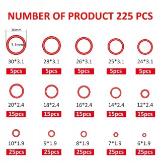 225x USZCZELEK O-RING USZCZELKA GUMA USZCZELNIAJĄCA MIX 225 SZTUK